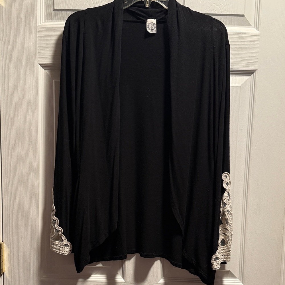 Sun n Moon Black Cardigan with Lace Accents
